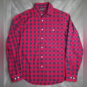 EXPRESS | Men's Red and Navy Checkered Shirt | Size Medium